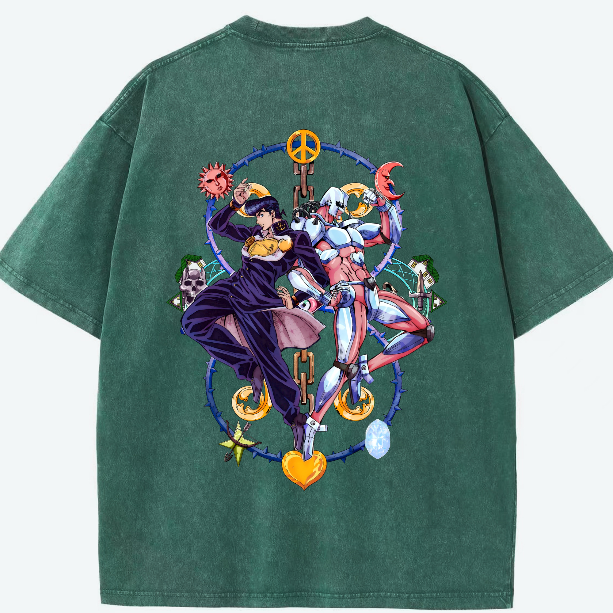 （画像用） ジョジョの奇妙な冒険 ひがしかた じょうすけ JoJo's Bizarre Adventure Higashikata Josuke 綿100% ヴィンテージ風 半袖Tシャツ（背面プリント）